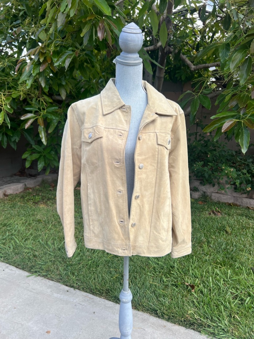 Women's Leather Button-Front Jacket in Beige